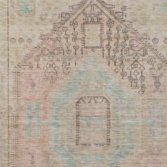 Pink And Sky Blue Oriental Washable Indoor Outdoor Area Rug Photo 5
