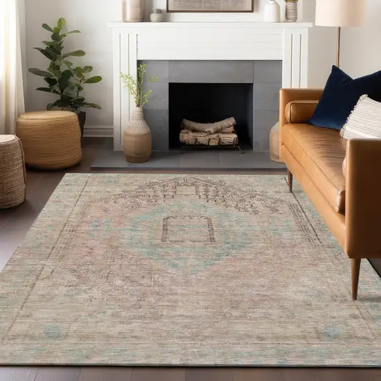 Pink And Sky Blue Oriental Washable Indoor Outdoor Area Rug Photo 8