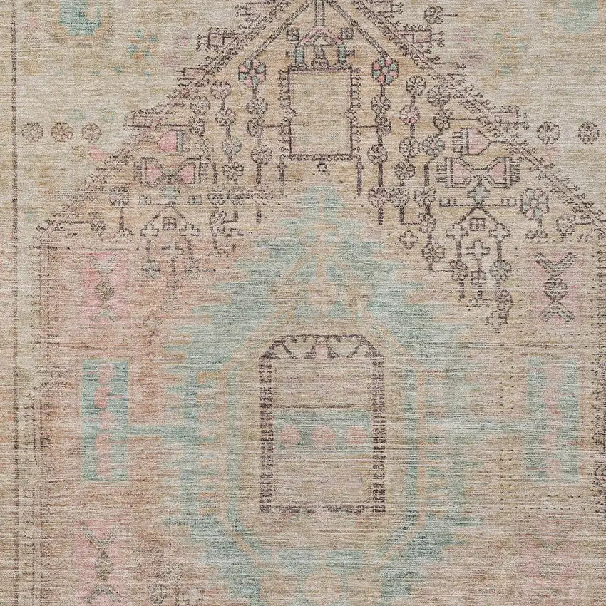 Pink And Sky Blue Oriental Washable Indoor Outdoor Area Rug Photo 5