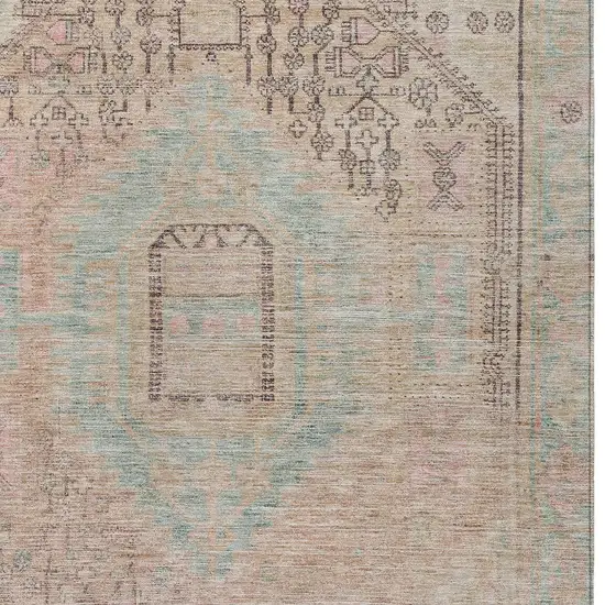 Pink And Sky Blue Oriental Washable Indoor Outdoor Area Rug Photo 5
