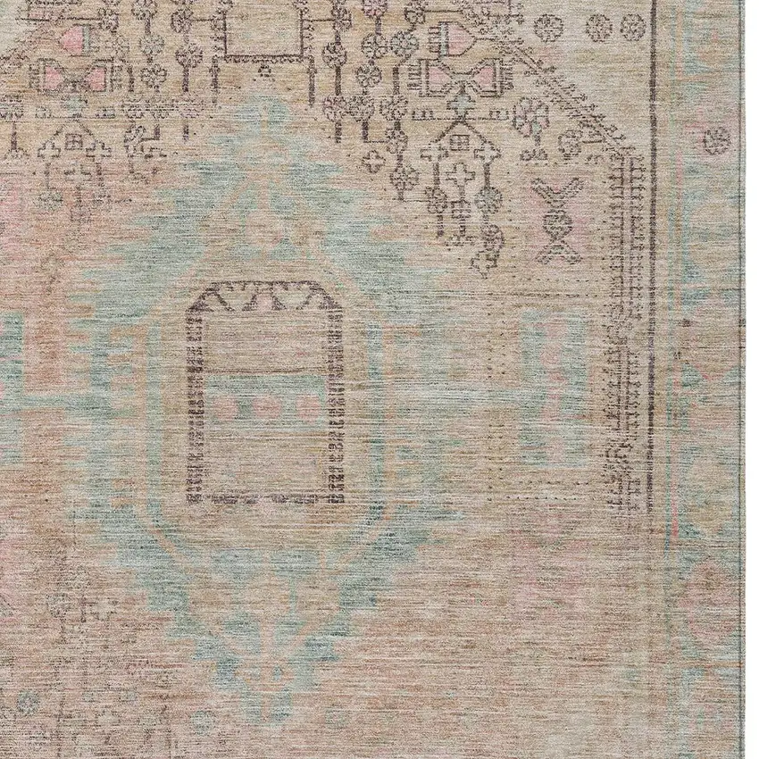Pink And Sky Blue Oriental Washable Indoor Outdoor Area Rug Photo 5