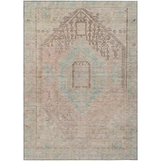 Pink And Sky Blue Oriental Washable Indoor Outdoor Area Rug Photo 2