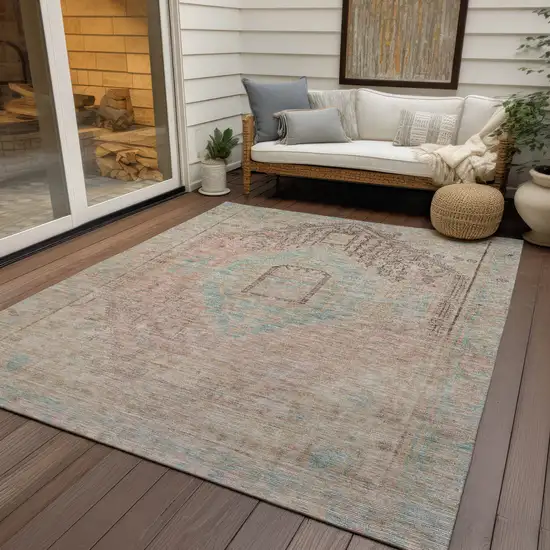 Pink And Sky Blue Oriental Washable Indoor Outdoor Area Rug Photo 7