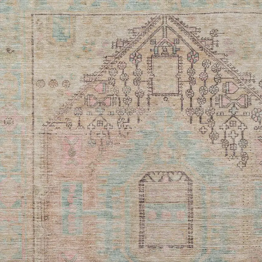 Pink And Sky Blue Oriental Washable Indoor Outdoor Area Rug Photo 5