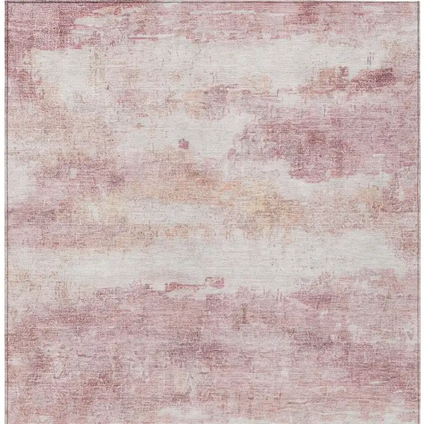 Pink And Tan Abstract Washable Indoor Outdoor Area Rug Photo 7