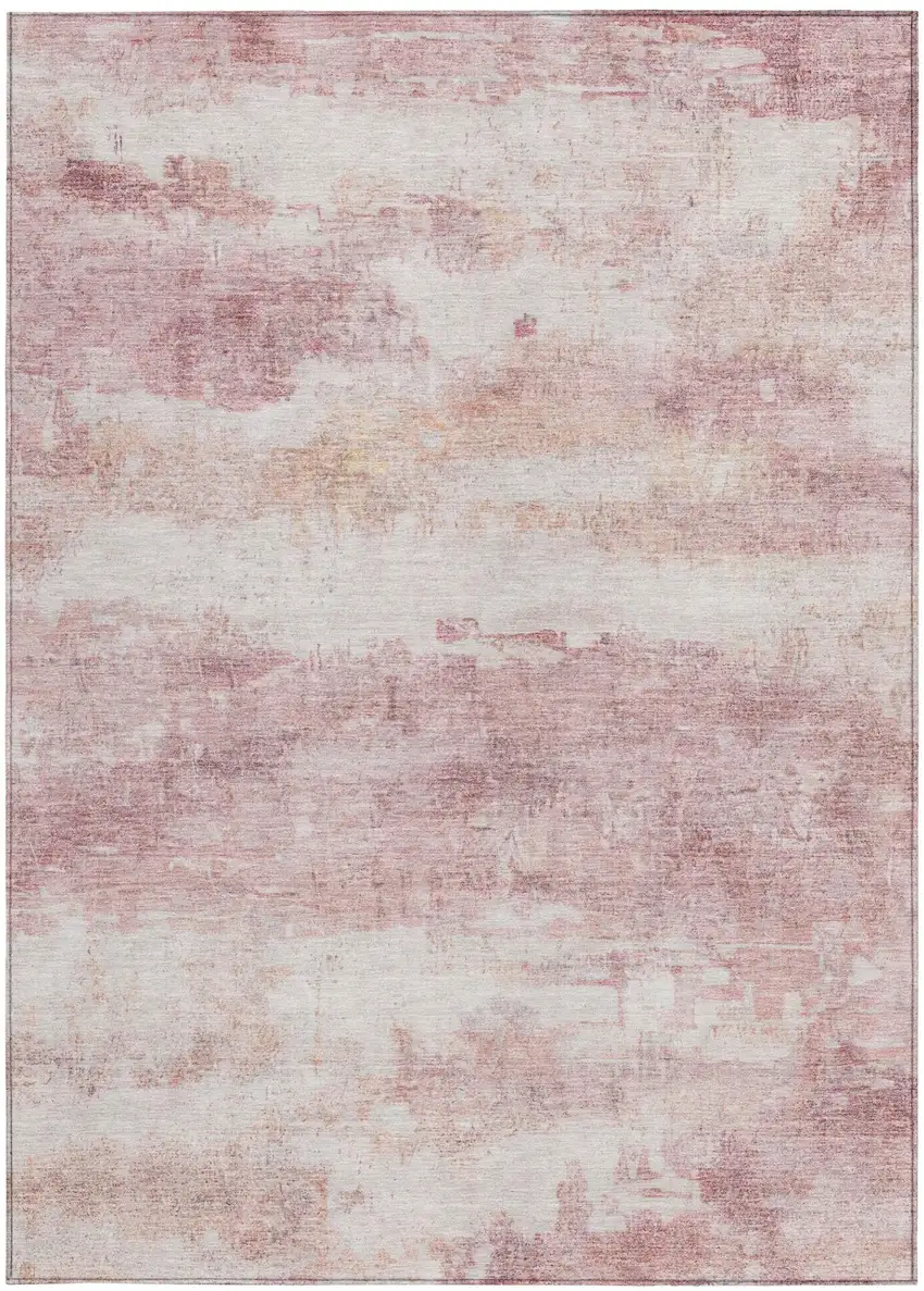 Pink And Tan Abstract Washable Indoor Outdoor Area Rug Photo 2