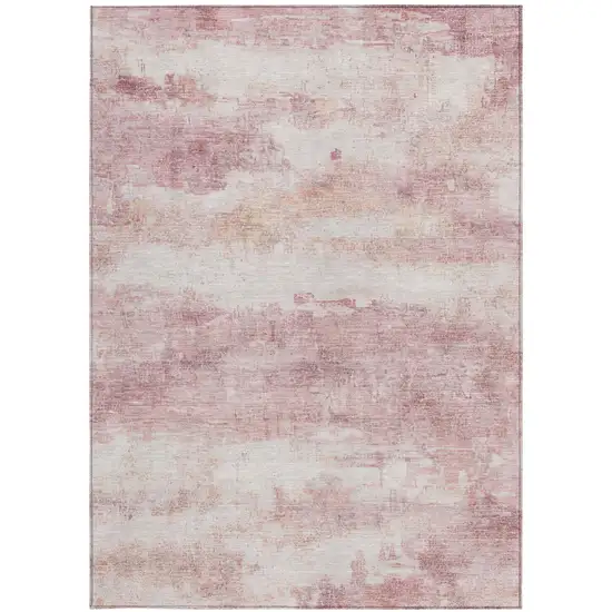 Pink And Tan Abstract Washable Indoor Outdoor Area Rug Photo 2