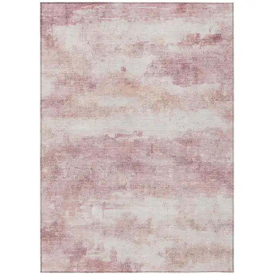 Pink And Tan Abstract Washable Indoor Outdoor Area Rug Photo 3