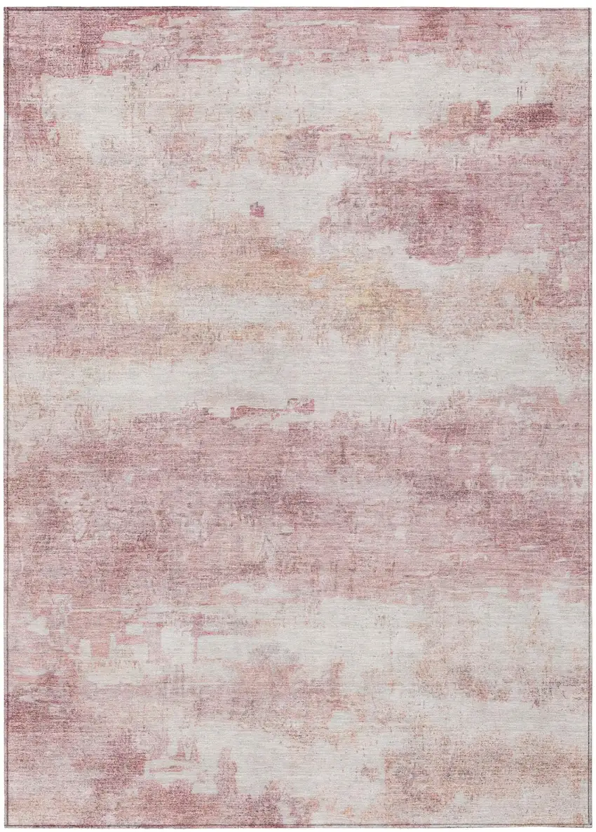 Pink And Tan Abstract Washable Indoor Outdoor Area Rug Photo 3