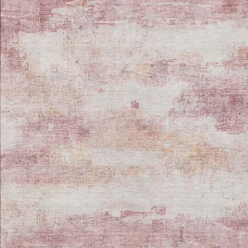 Pink And Tan Abstract Washable Indoor Outdoor Area Rug Photo 2