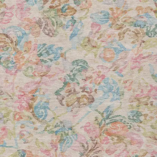 Pink And Tan Floral Washable Indoor Outdoor Area Rug Photo 3