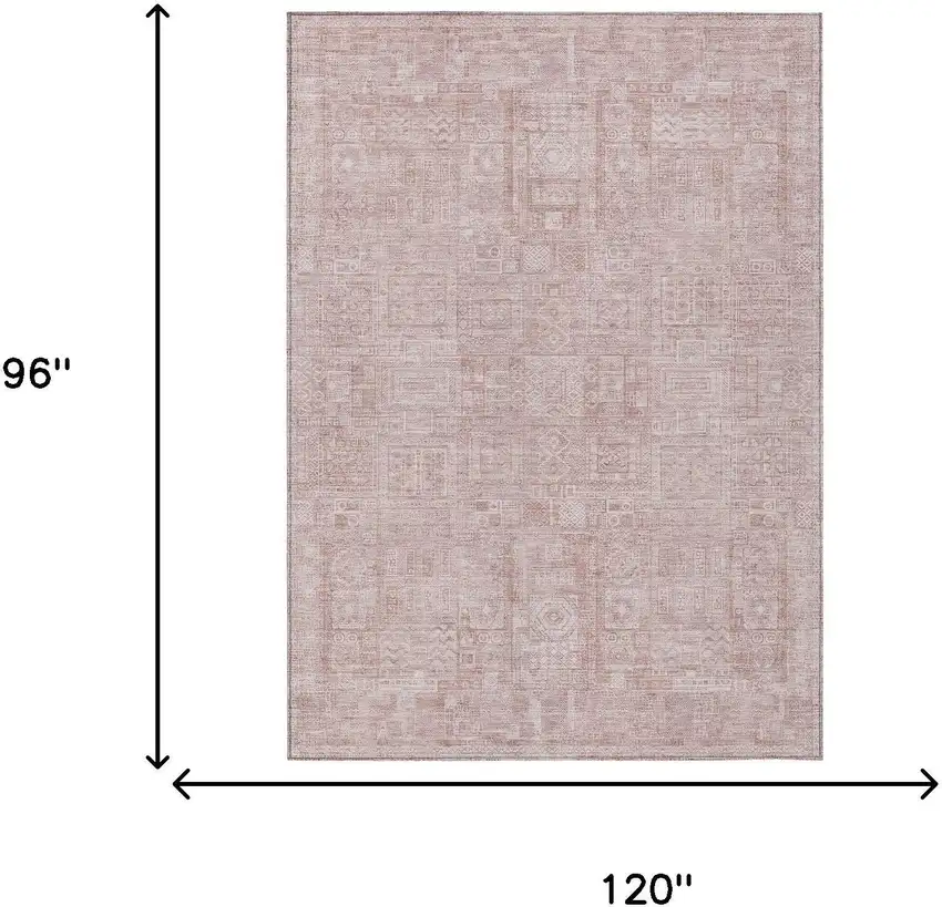 Pink And Tan Oriental Washable Indoor Outdoor Area Rug Photo 5