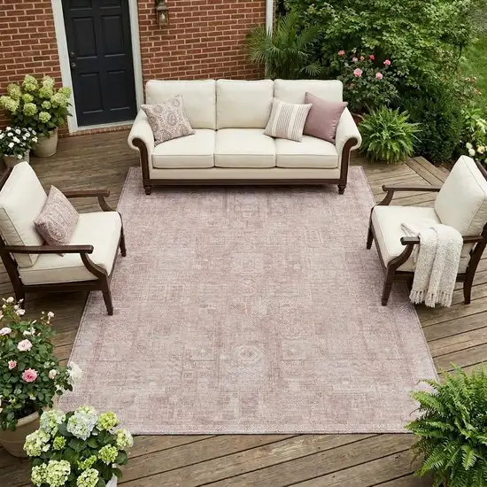 Pink And Tan Oriental Washable Indoor Outdoor Area Rug Photo 1