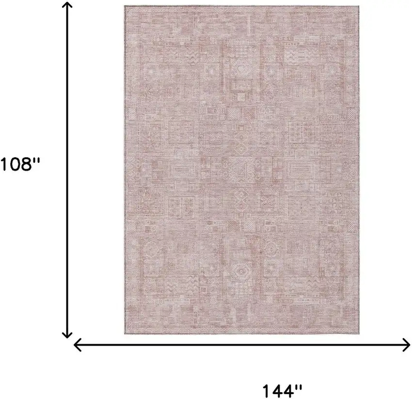 Pink And Tan Oriental Washable Indoor Outdoor Area Rug Photo 5