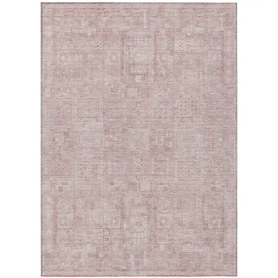 Pink And Tan Oriental Washable Indoor Outdoor Area Rug Photo 2