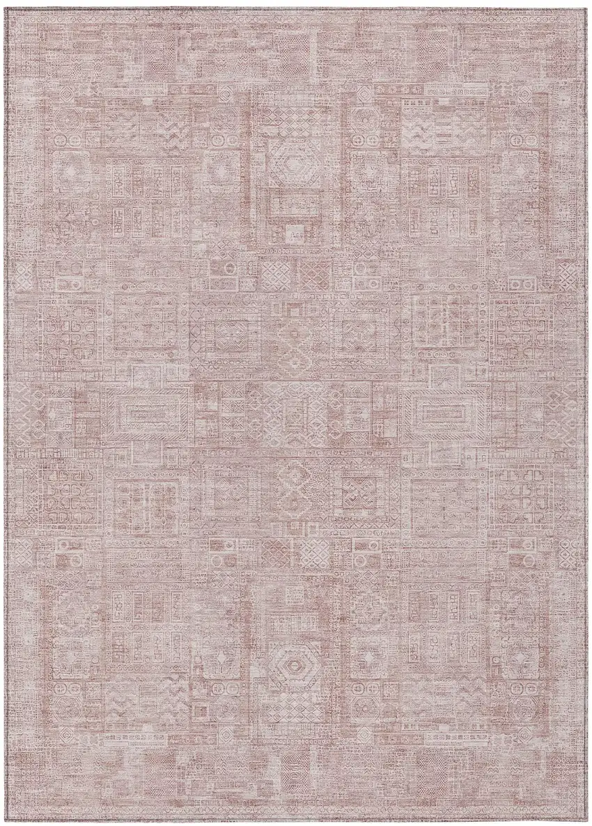 Pink And Tan Oriental Washable Indoor Outdoor Area Rug Photo 2