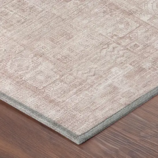 Pink And Tan Oriental Washable Indoor Outdoor Area Rug Photo 3