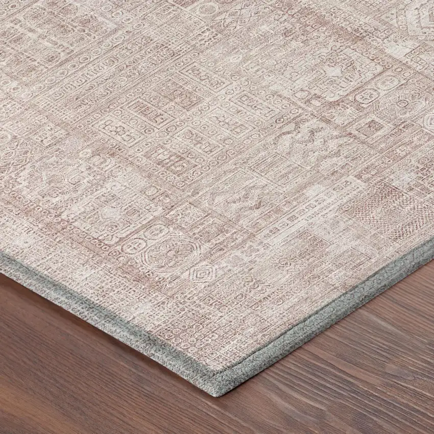 Pink And Tan Oriental Washable Indoor Outdoor Area Rug Photo 3