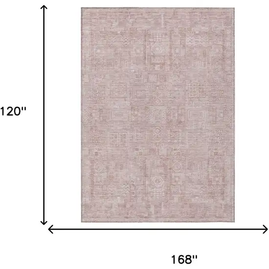 Pink And Tan Oriental Washable Indoor Outdoor Area Rug Photo 5