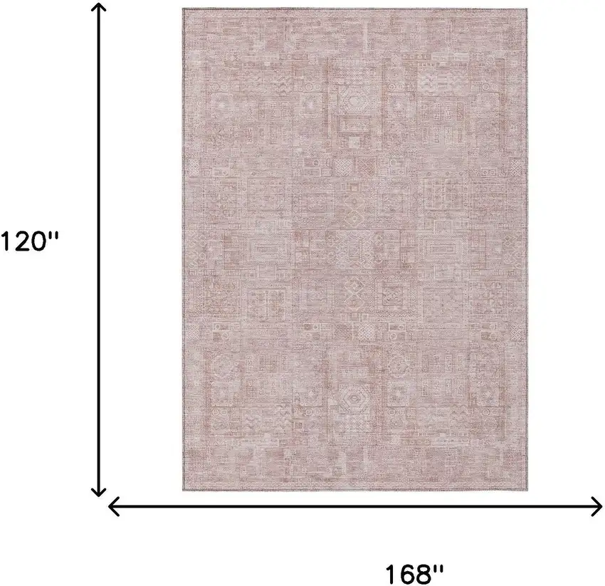 Pink And Tan Oriental Washable Indoor Outdoor Area Rug Photo 5
