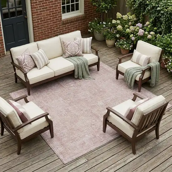 Pink And Tan Oriental Washable Indoor Outdoor Area Rug Photo 1