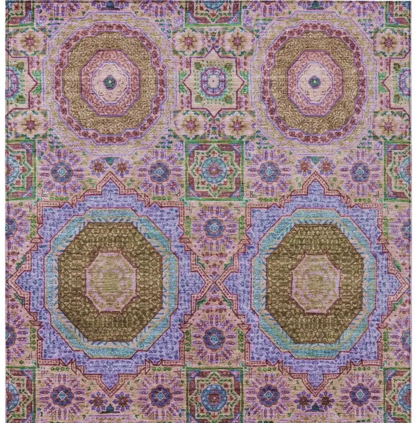 Pink And Teal Blue Medallion Washable Indoor Outdoor Area Rug Photo 4