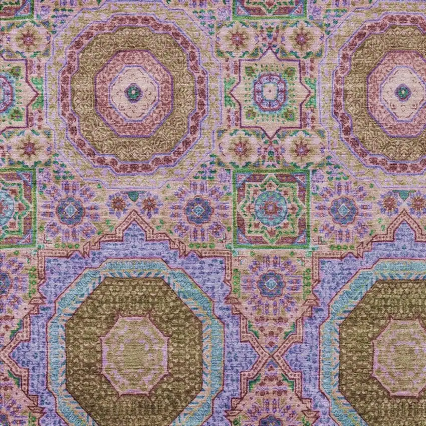 Pink And Teal Blue Medallion Washable Indoor Outdoor Area Rug Photo 3