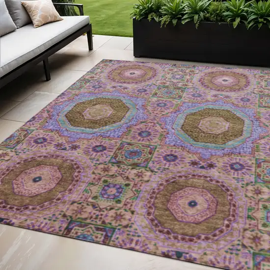Pink And Teal Blue Medallion Washable Indoor Outdoor Area Rug Photo 2