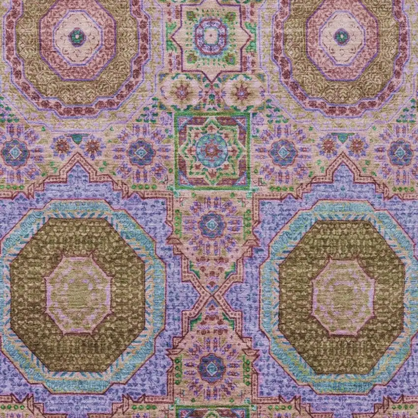Pink And Teal Blue Medallion Washable Indoor Outdoor Area Rug Photo 3