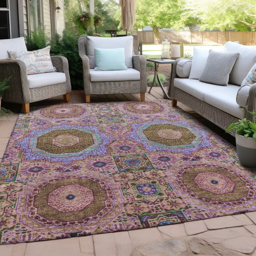 Pink And Teal Blue Medallion Washable Indoor Outdoor Area Rug Photo 4