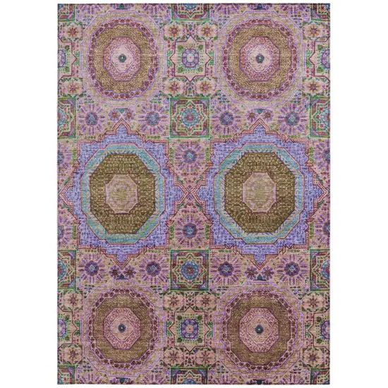 Pink And Teal Blue Medallion Washable Indoor Outdoor Area Rug Photo 3