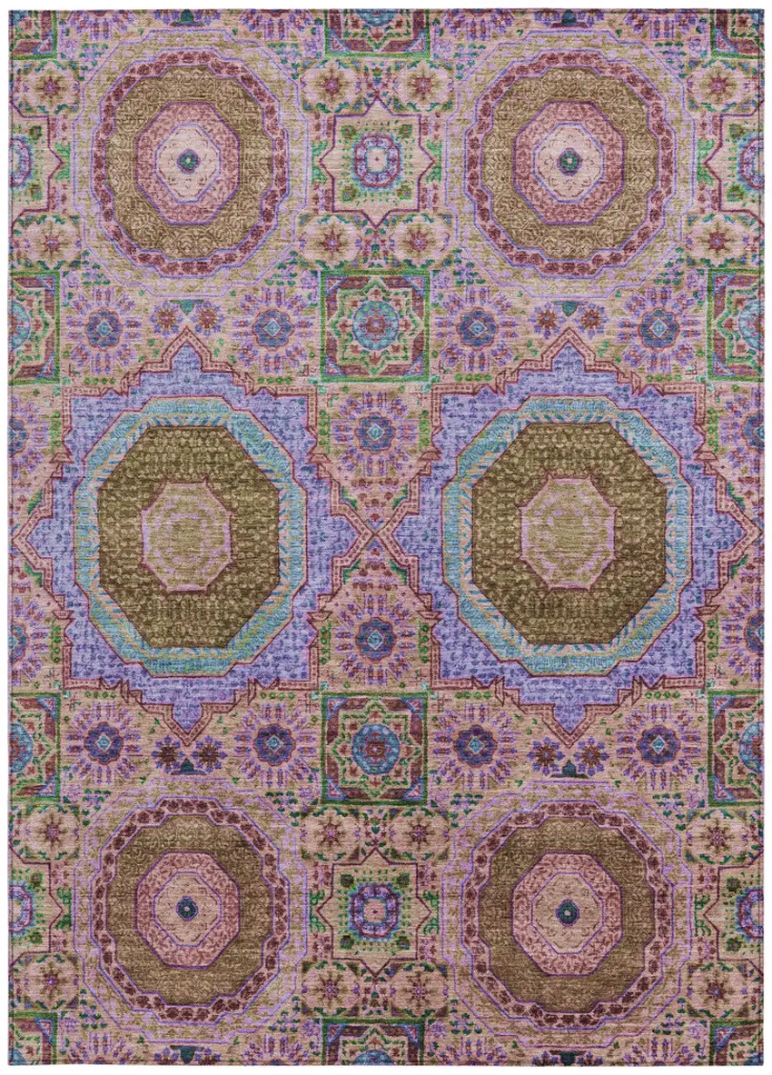 Pink And Teal Blue Medallion Washable Indoor Outdoor Area Rug Photo 3