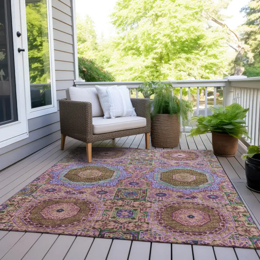 Pink And Teal Blue Medallion Washable Indoor Outdoor Area Rug Photo 7