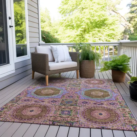 Pink And Teal Blue Medallion Washable Indoor Outdoor Area Rug Photo 8