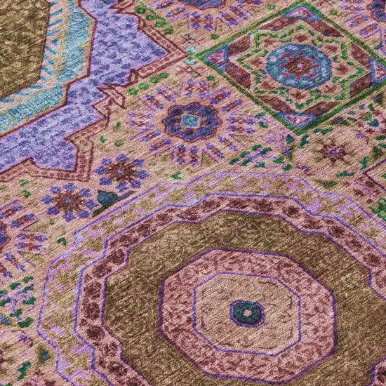 Pink And Teal Blue Medallion Washable Indoor Outdoor Area Rug Photo 7