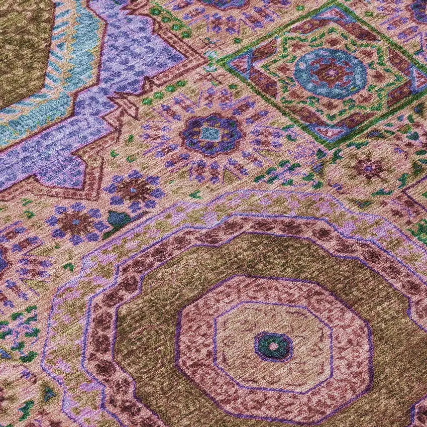 Pink And Teal Blue Medallion Washable Indoor Outdoor Area Rug Photo 7
