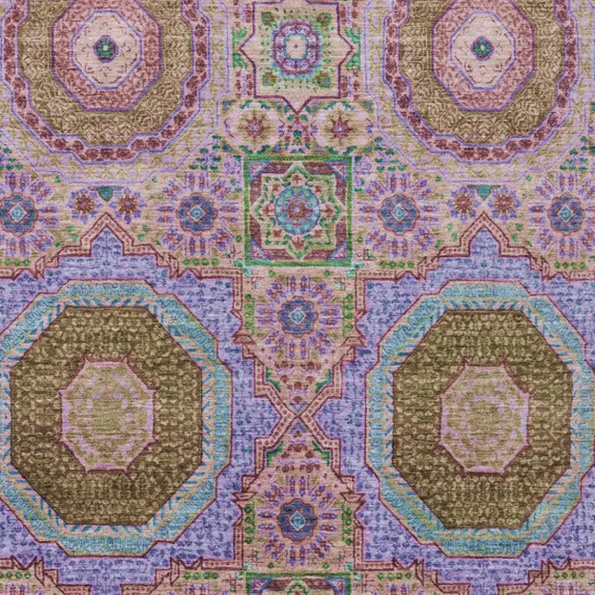 Pink And Teal Blue Medallion Washable Indoor Outdoor Area Rug Photo 8