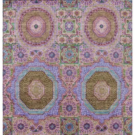 Pink And Teal Blue Medallion Washable Indoor Outdoor Area Rug Photo 6