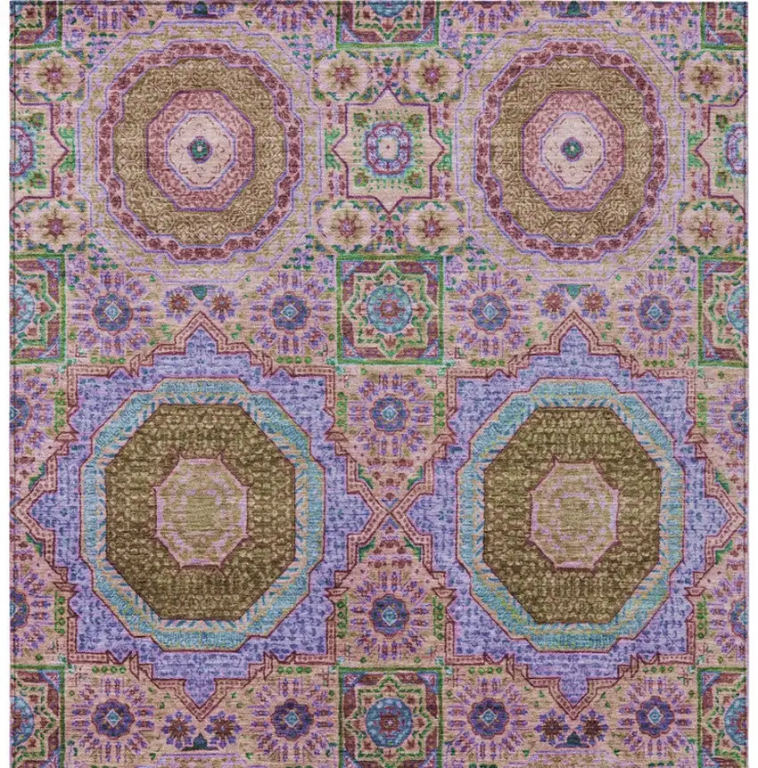 Pink And Teal Blue Medallion Washable Indoor Outdoor Area Rug Photo 6
