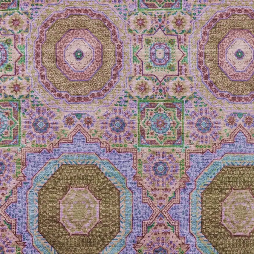 Pink And Teal Blue Medallion Washable Indoor Outdoor Area Rug Photo 3