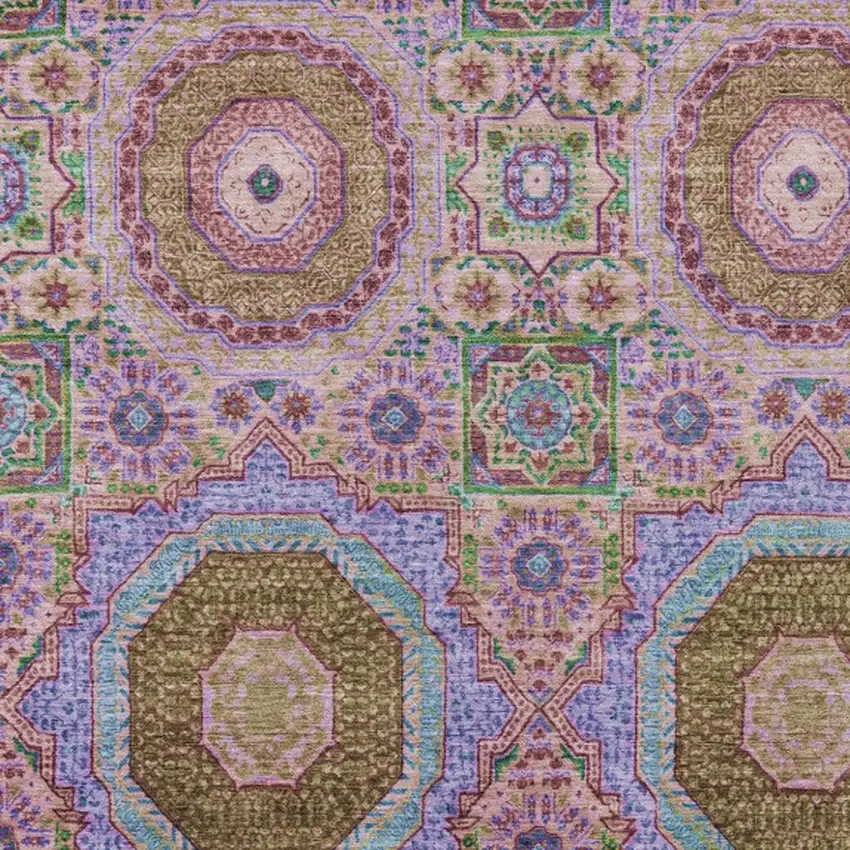 Pink And Teal Blue Medallion Washable Indoor Outdoor Area Rug Photo 3