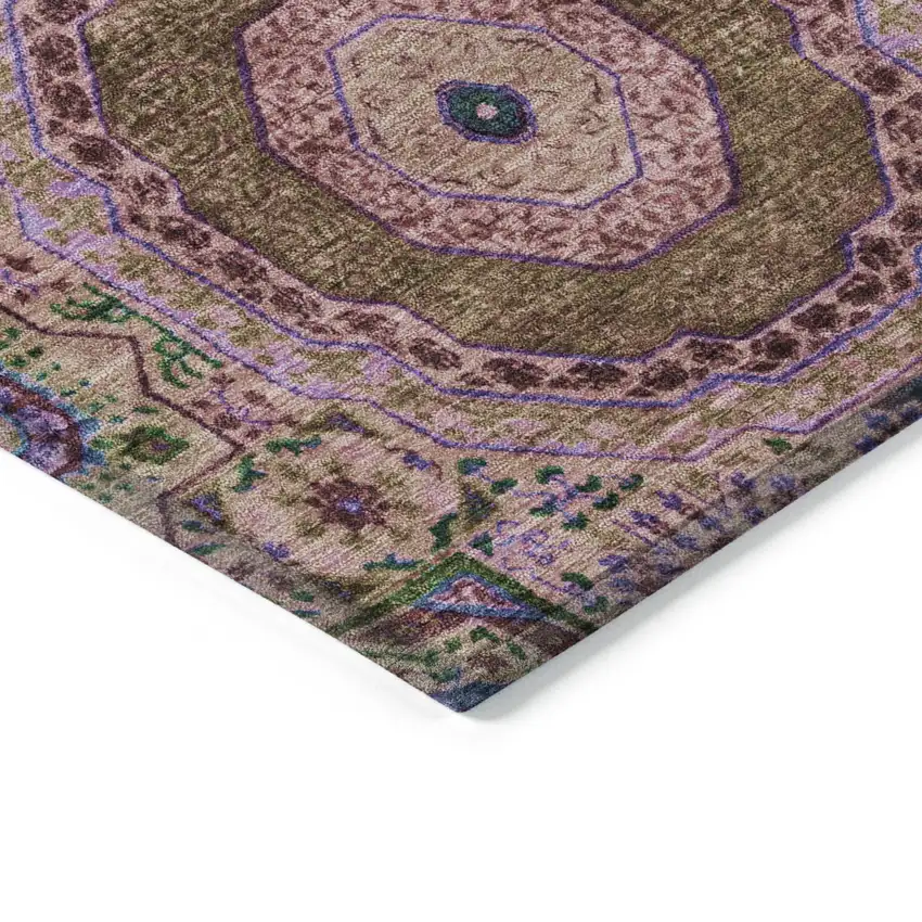 Pink And Teal Blue Medallion Washable Indoor Outdoor Area Rug Photo 9