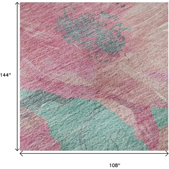 Pink And Teal Floral Washable Area Rug With UV Protection Photo 9