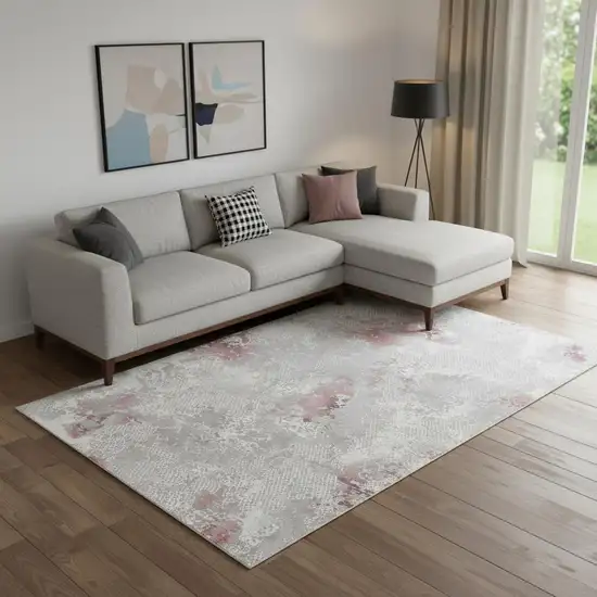 Gray Ivory And Pink Abstract Distressed Area Rug Photo 1