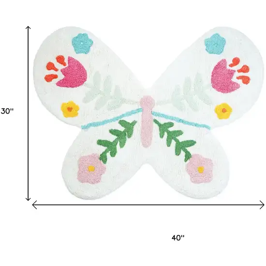 Pink And White Butterfly Youthful Hand Knotted Washable Area Rug Photo 7