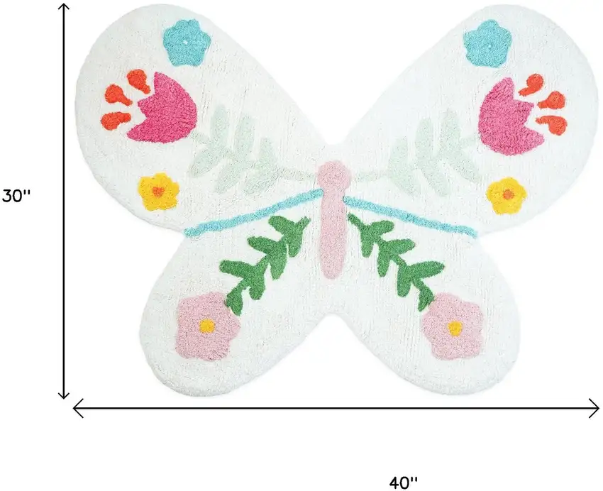 Pink And White Butterfly Youthful Hand Knotted Washable Area Rug Photo 7