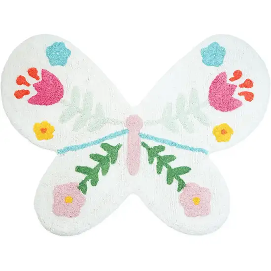 Pink And White Butterfly Youthful Hand Knotted Washable Area Rug Photo 3