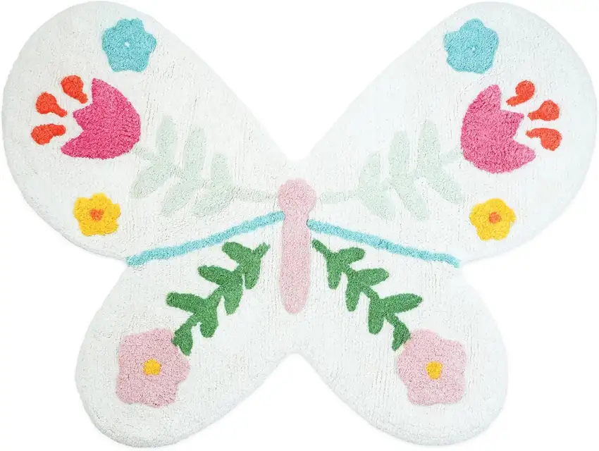 Pink And White Butterfly Youthful Hand Knotted Washable Area Rug Photo 3