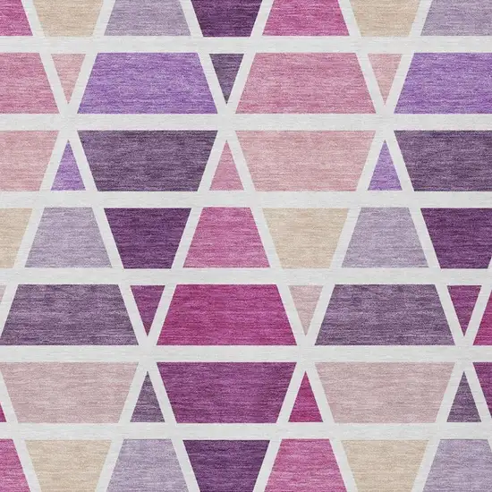 Pink And White Geometric Washable Indoor Outdoor Area Rug Photo 3