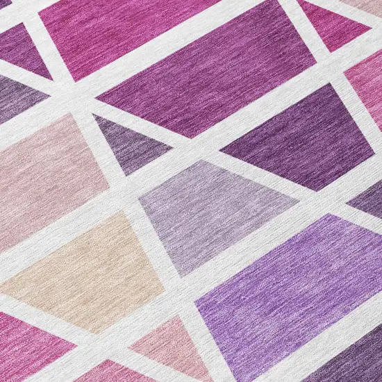 Pink And White Geometric Washable Indoor Outdoor Area Rug Photo 6
